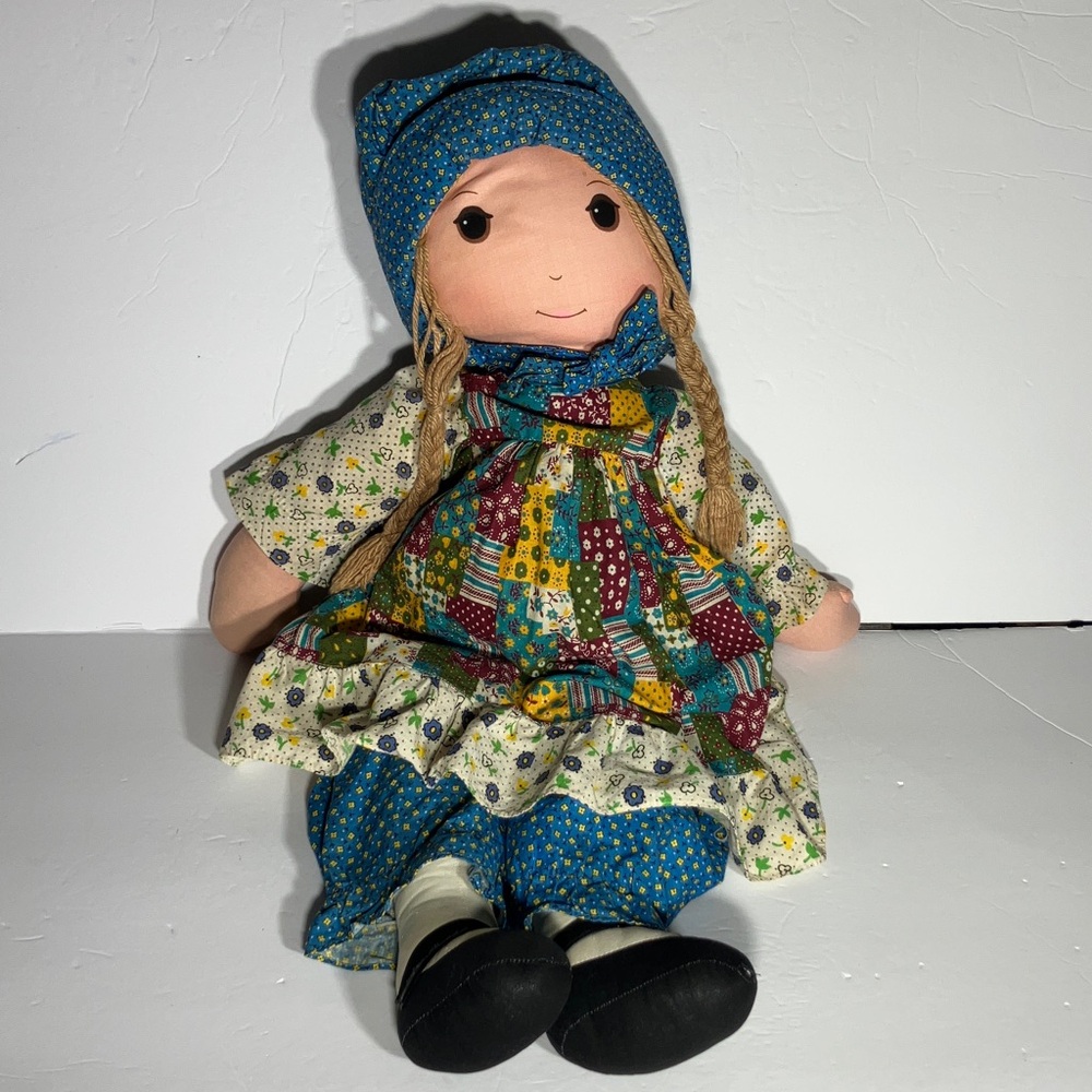 Handmade Patchwork Rag Doll in Blue Outfit
